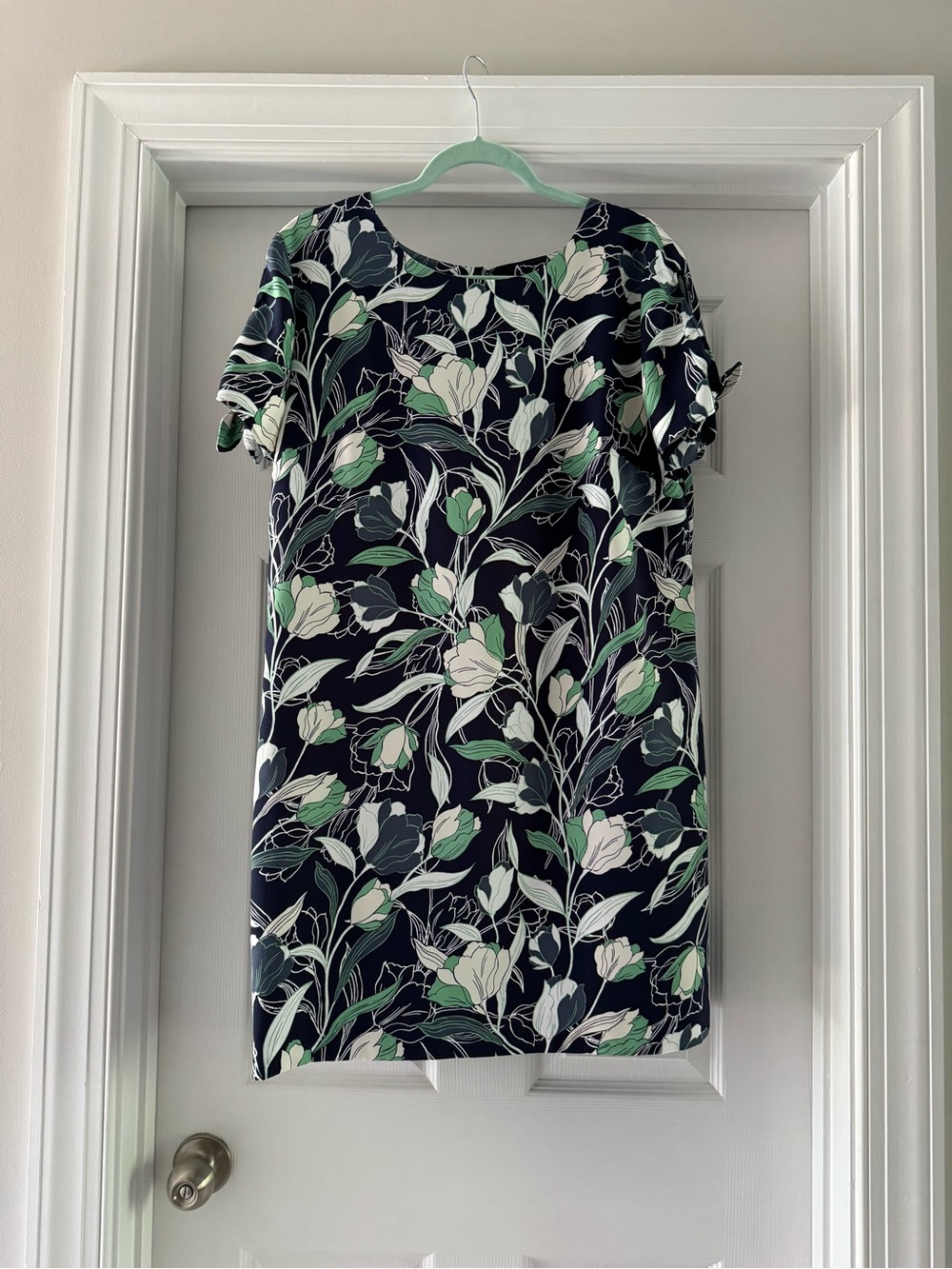 Banana Republic Navy Floral Dress with White and Mint Accents